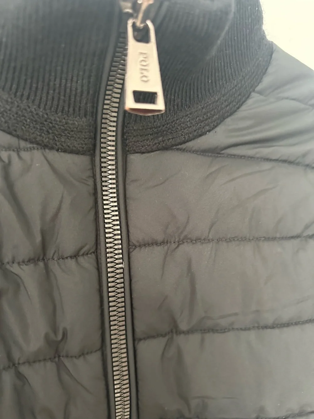 Polo Ralph Lauren Black Quilted Hybrid Jacket  Classic Designer Knit Mens Coat - Picture 7 of 16